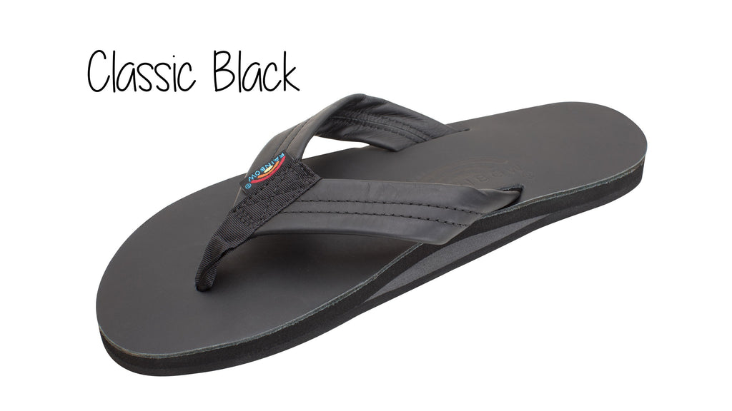 Classic Leather Men's Wide Strap Single Layer Rainbow Sandals - Classic Black
