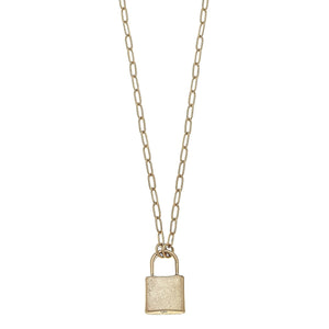 Emerson Padlock Paperclip Chain Necklace in Worn Gold