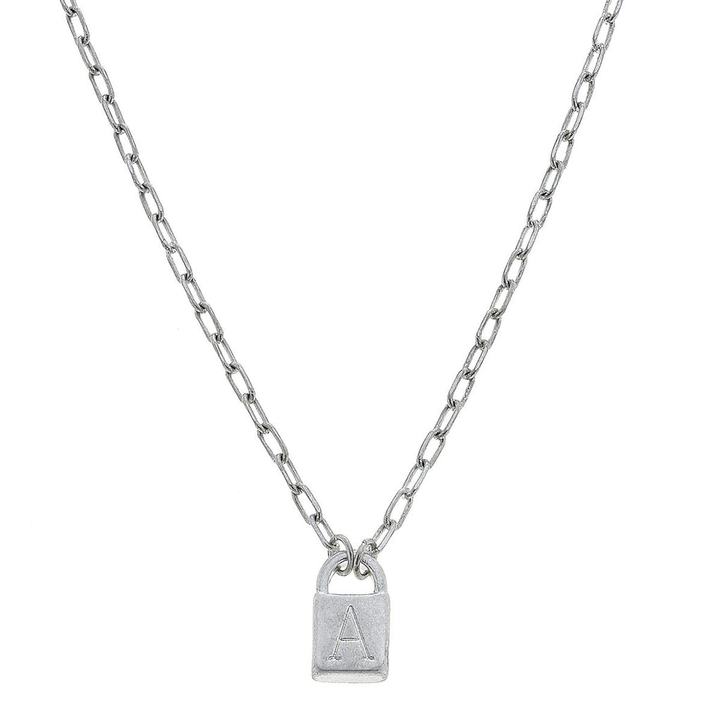 Kinsley Padlock Initial Necklace - Silver