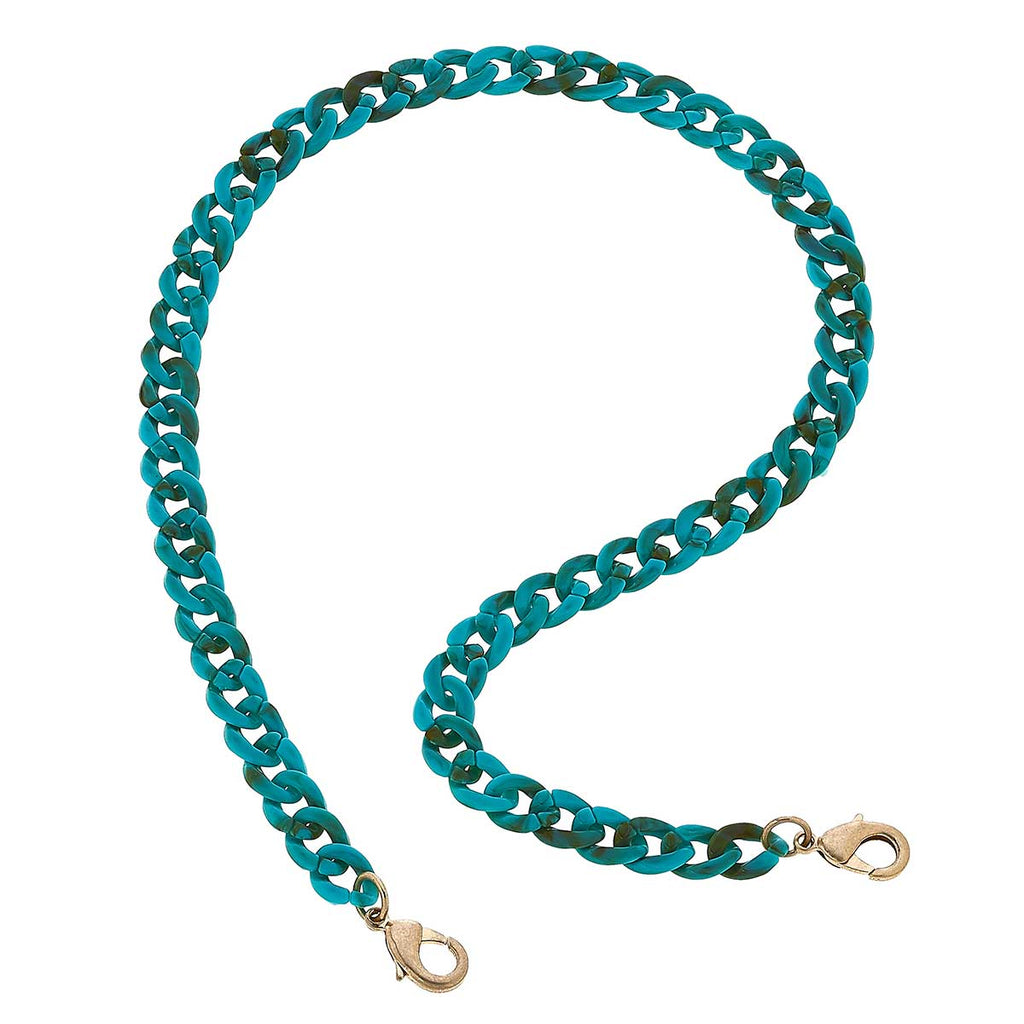 Legacy Resin Link Chain Mask Necklace - Aqua