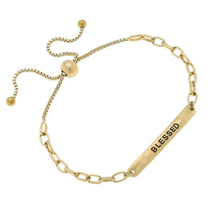 Paperclip Chain ID Plate Bolo Bracelet in Worn Gold
