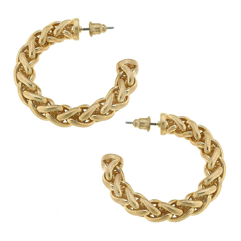 Cora Frozen Chain Hoop Earrings in Worn Gold