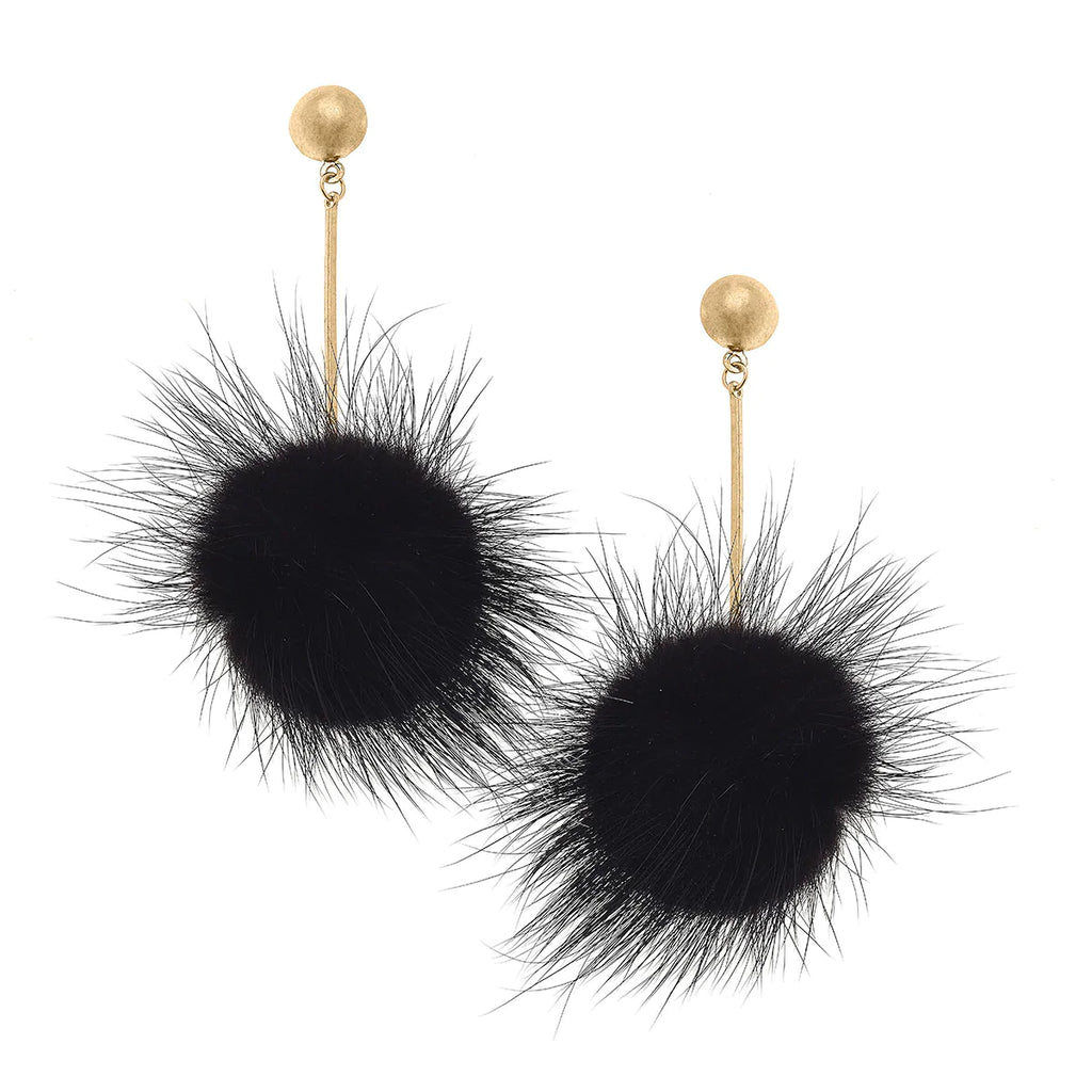 Dylan Mink Pom Drop Earrings in Black