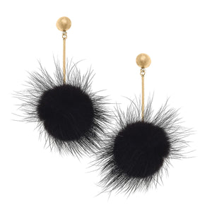 Dylan Mink Pom Drop Earrings in Black