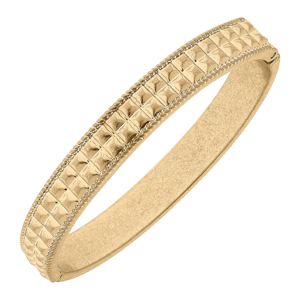 Lark Quilted Metal Hinge Bangle in Worn Gold