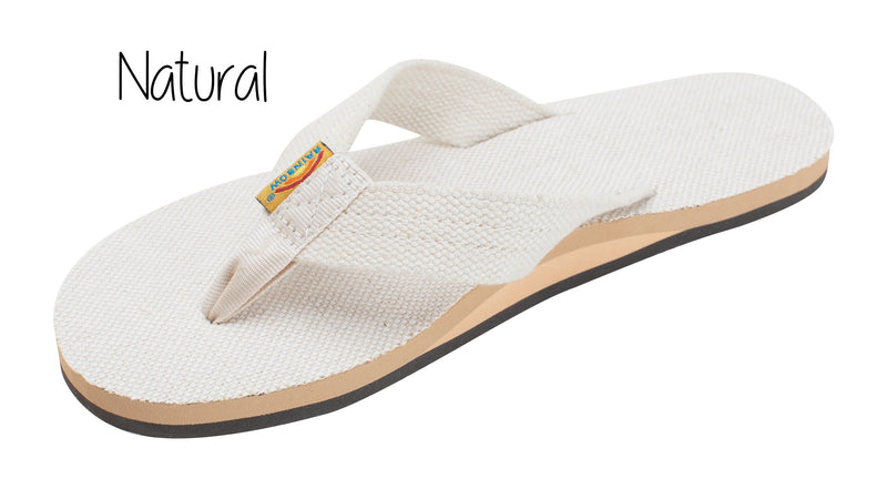 Hemp Men's Wide Strap Single Layer Rainbow Sandals - Natural