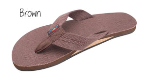 Hemp Men's Wide Strap Single Layer Rainbow Sandals - Brown