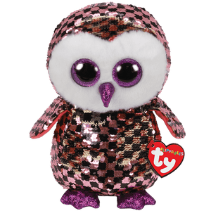 Checks - Reversible Sequin Pink/blk/gold Owl Ty Beanie Boo