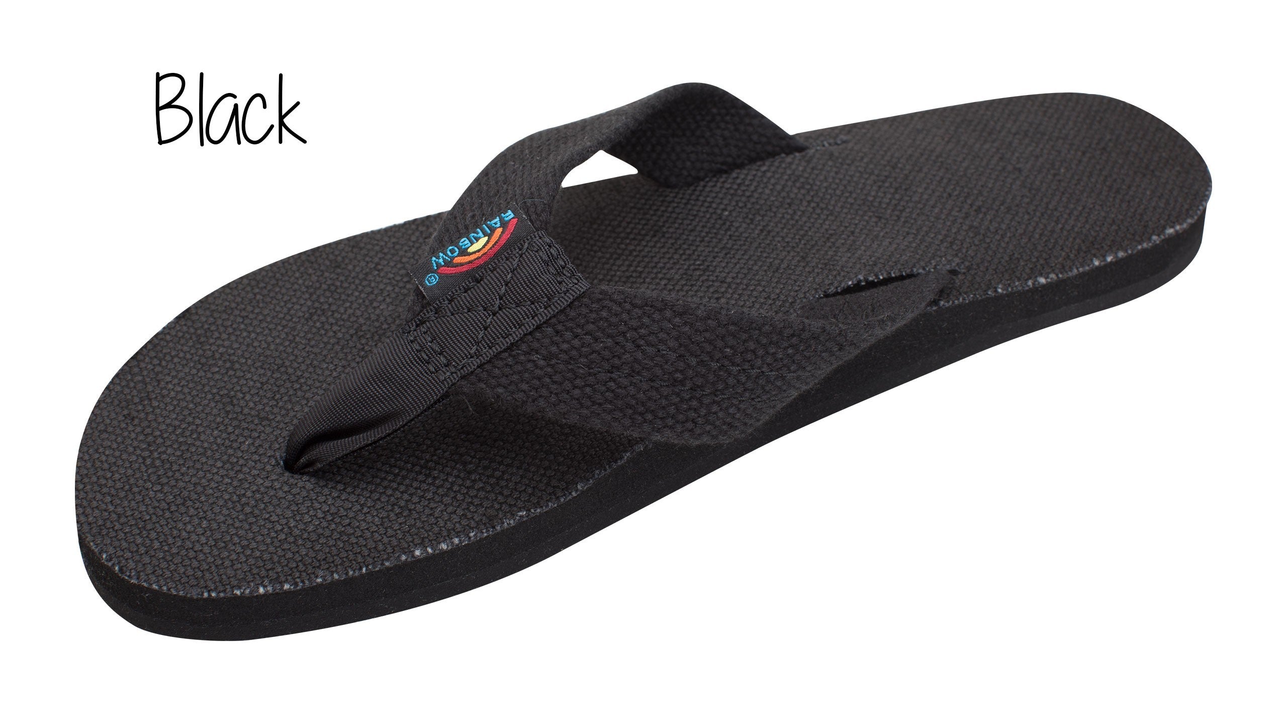 Hemp Men's Wide Strap Single Layer Rainbow Sandals - Black