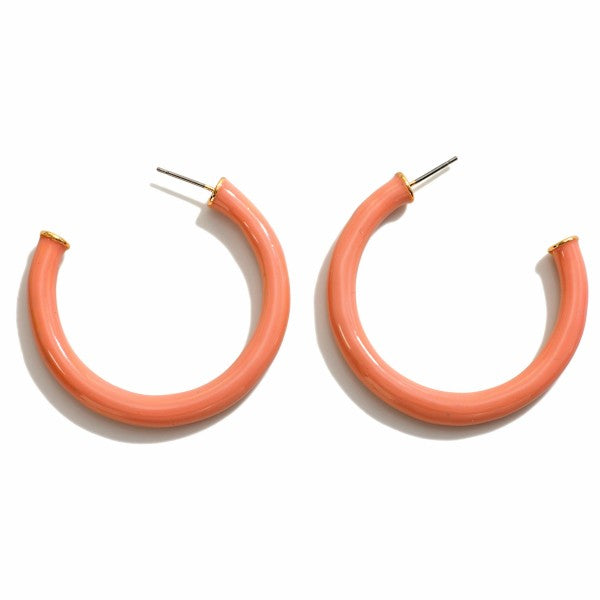 Light Pink Enamel Hoop Earring