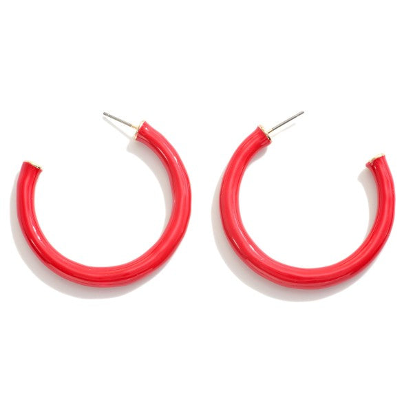 Red Enamel Hoop Earring