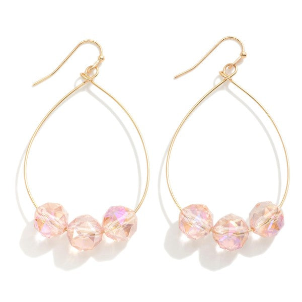 Pink Abalone Faceted Bead Dainty Teardrop Earrings