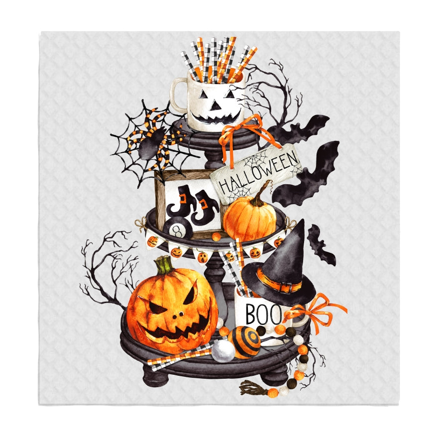 Happy Halloween 3 Tiered Tray Swedish Dishcloth