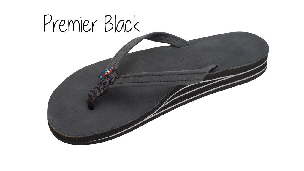 Premium Leather Ladies' Narrow Strap Double Layer Rainbow Sandals - Black