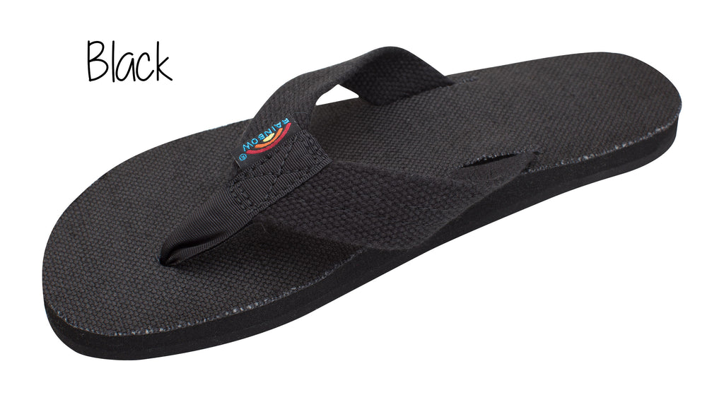 Hemp Ladies' Wide Strap Single Layer Rainbow Sandals - Black