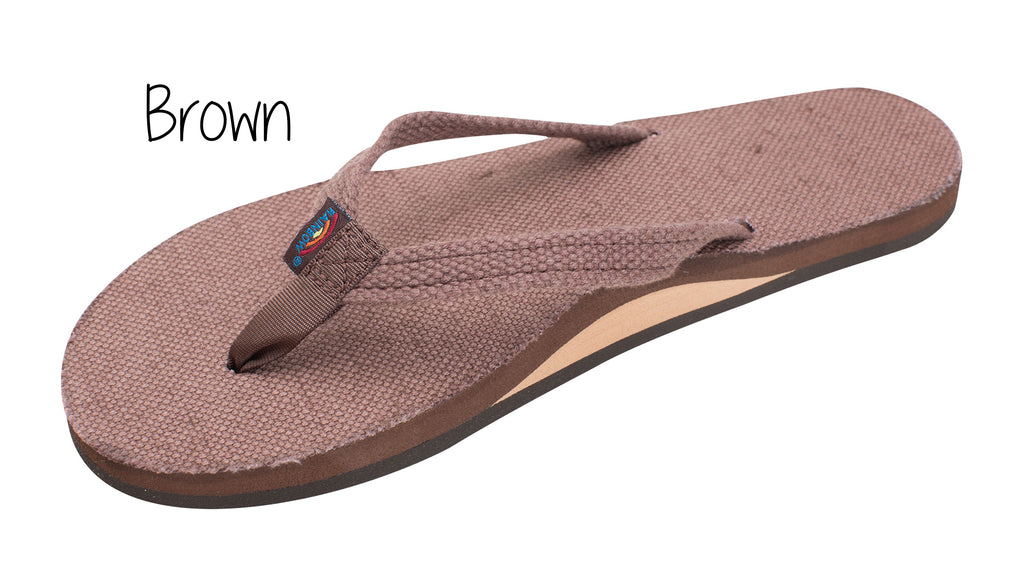 Hemp Ladies' Narrow Strap Single Layer Rainbow Sandals - Brown