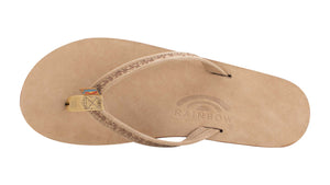 Las Flores - Single Layer Premier Leather Rainbow Sandals with a Floral 1/2" Narrow Strap - Sierra Brown