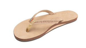 Las Flores - Single Layer Premier Leather Rainbow Sandals with a Floral 1/2" Narrow Strap - Sierra Brown