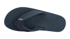 Premium Leather Ladies' Wide Strap Single Layer Rainbow Sandals - Navy