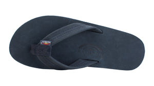 Premium Leather Men's Wide Strap Single Layer Rainbow Sandals - Navy