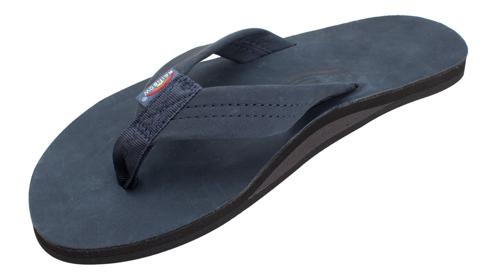 Premium Leather Men's Wide Strap Single Layer Rainbow Sandals - Navy