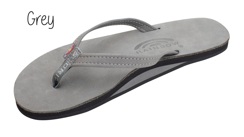 Premium Leather Ladies' Narrow Strap Single Layer Rainbow Sandals - Grey