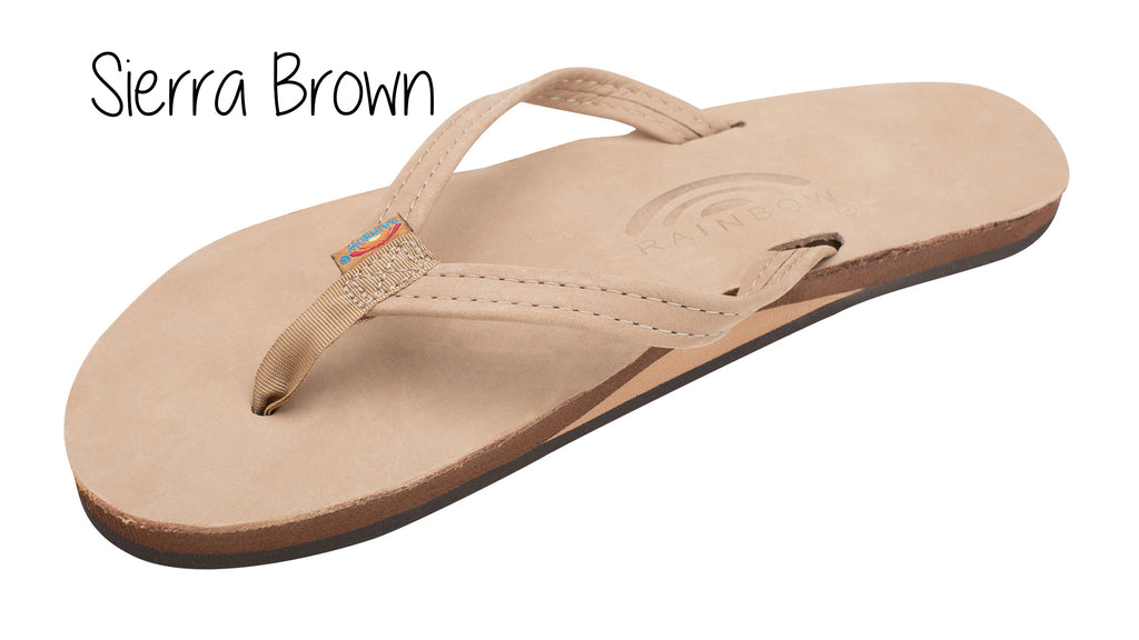 Premium Leather Ladies' Narrow Strap Single Layer Rainbow Sandals - Sierra Brown