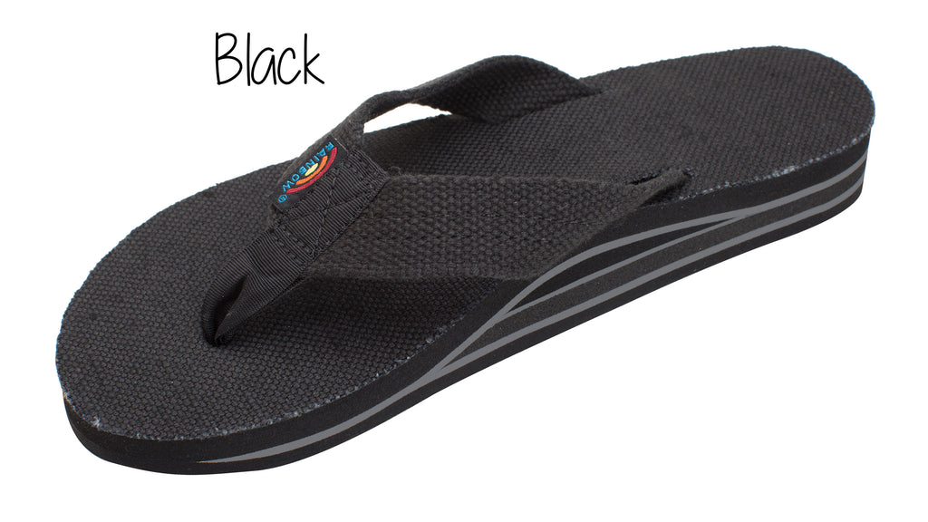 Hemp Ladies' Wide Strap Double Layer Rainbow Sandals - Black