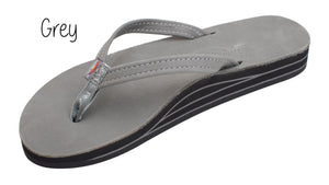 Premium Leather Ladies' Narrow Strap Double Layer Rainbow Sandals - Grey