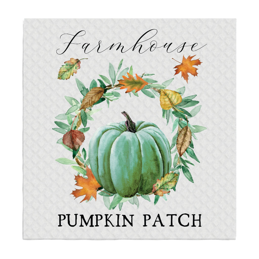 Farmhouse Pumpkin Patch Fancy Flowers Swedish Dishcloth