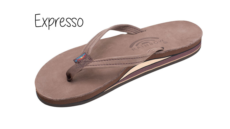 Premium Leather Ladies' Narrow Strap Double Layer Rainbow Sandals - Expresso