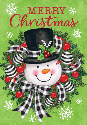 Snowman Wreath Garden Flag