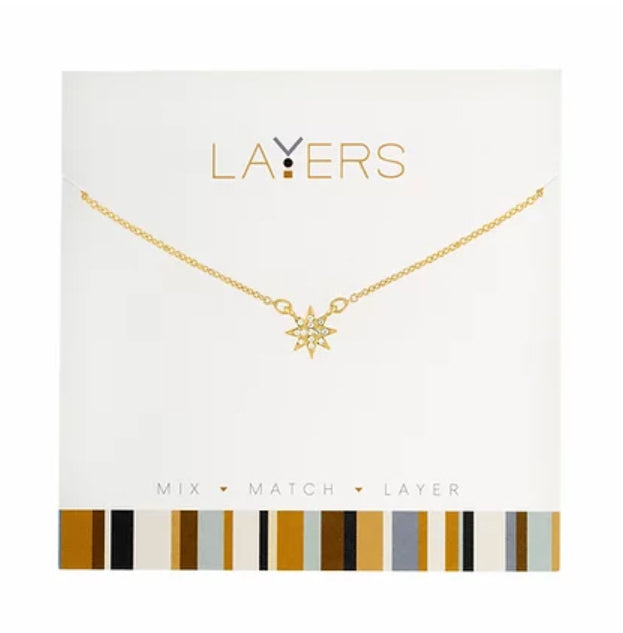 CZ Starburst Layers Necklace in Gold