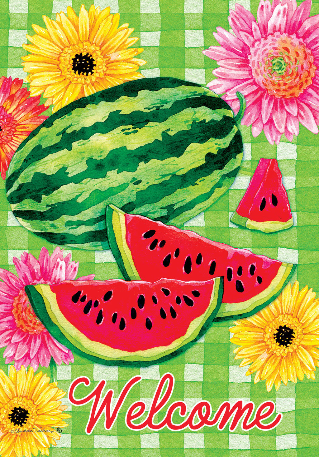 Watermelon Check Garden Flag