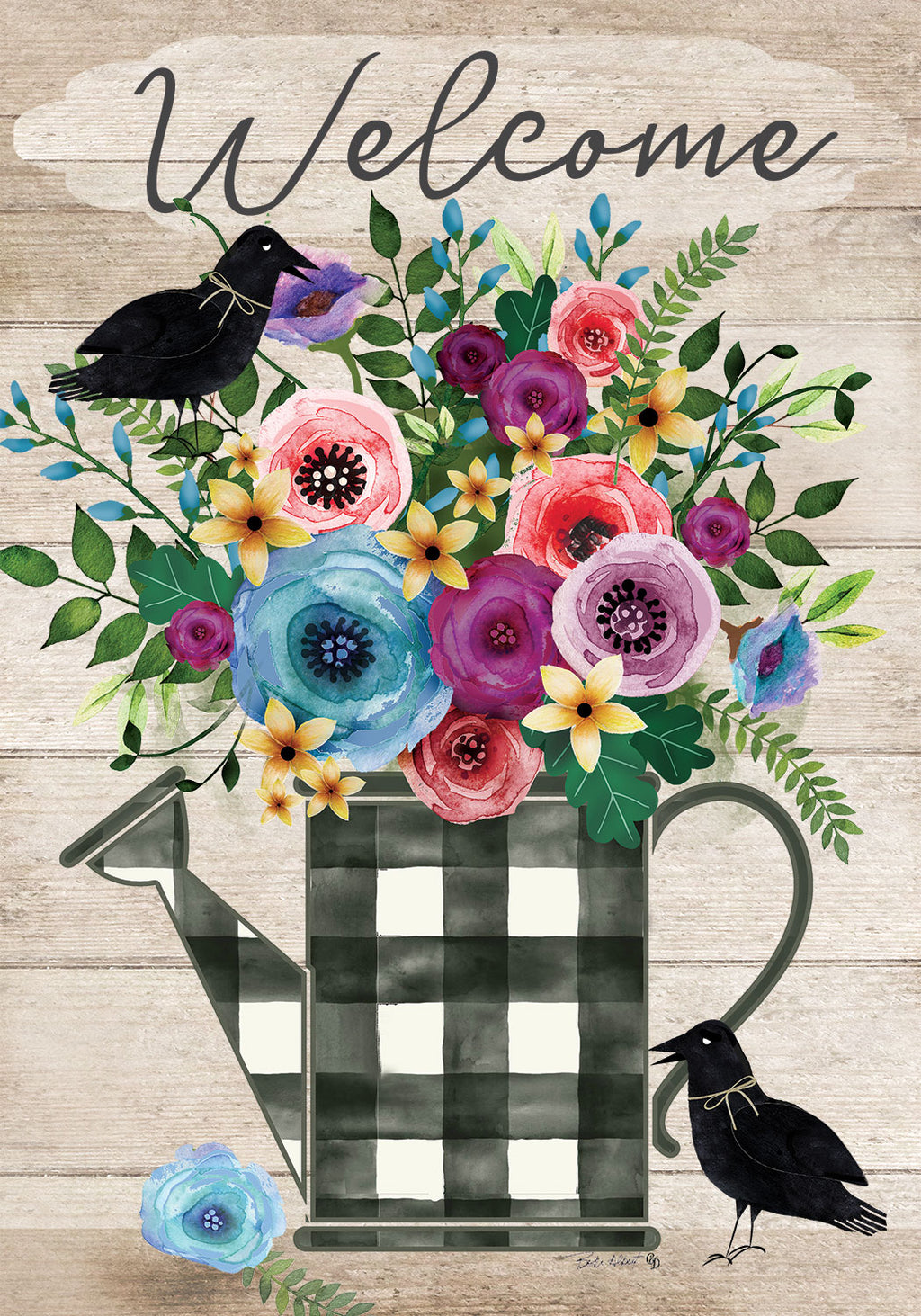 Gingham Watering Can Garden Flag