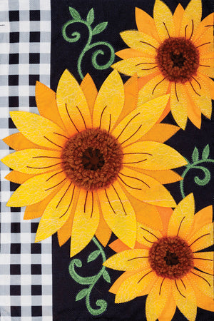 Gingham Sunflowers Applique Garden Flag