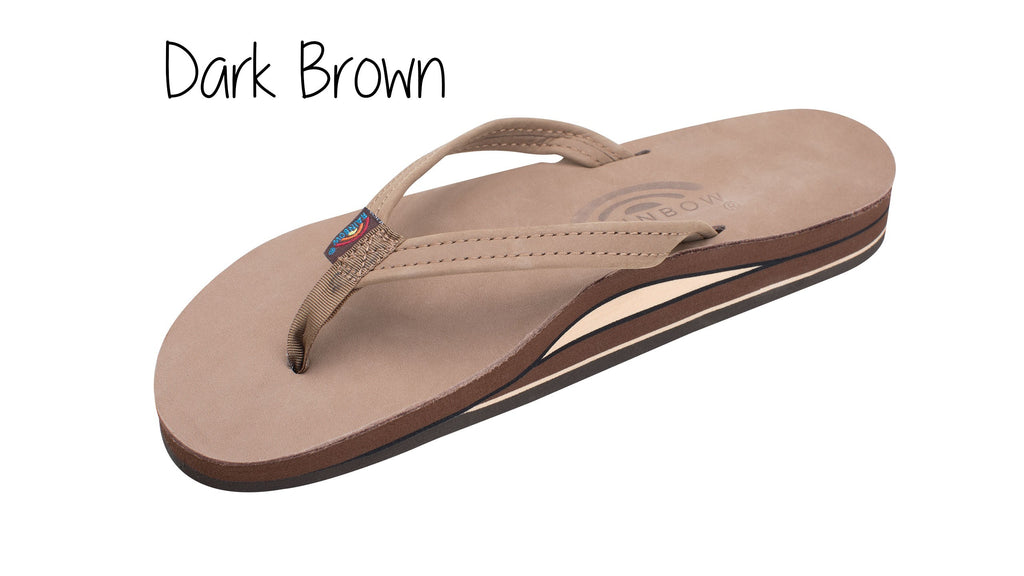 Premium Leather Ladies' Narrow Strap Double Layer Rainbow Sandals - Dark Brown