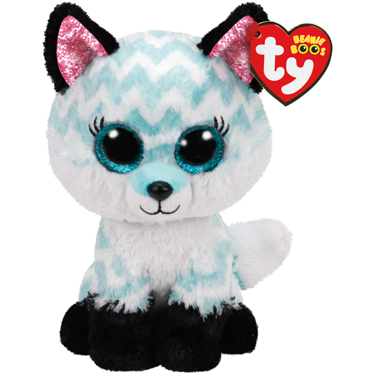 Ty ATLAS 6" Aqua Chevron Fox Beanie Boo