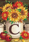 Sunflower Crock Monogram Garden Flag