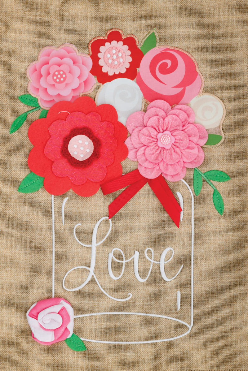 Love Jar Burlap Garden Flag