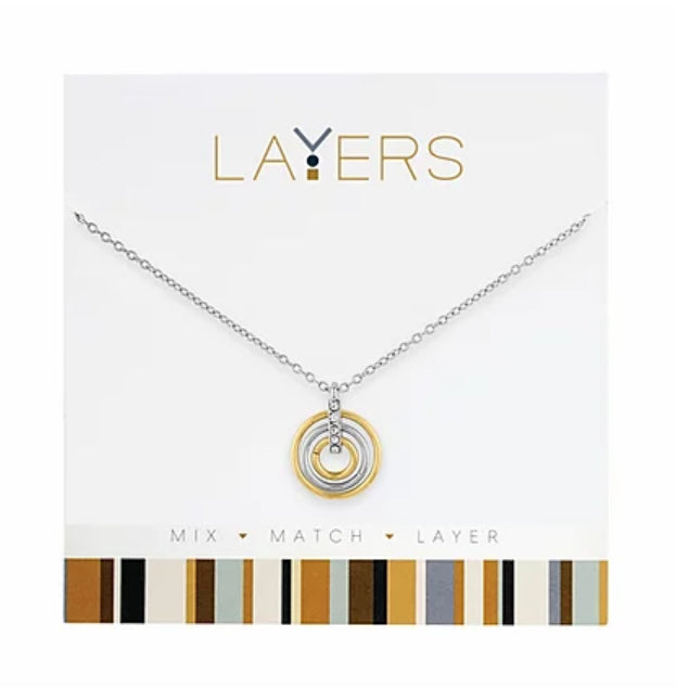 Trio Ring Layers Necklace in Silver & Gold