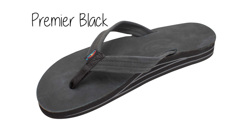 Premium Leather Ladies' Wide Strap Double Layer Rainbow Sandals - Black