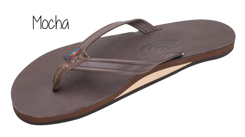 Classic Leather Ladies' Narrow Strap Single Layer Rainbow Sandals - Classic Mocha