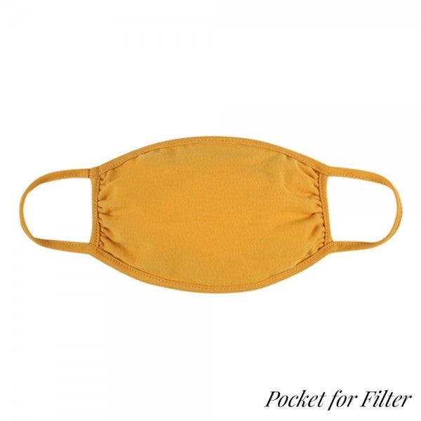 Adults Reusable Solid T-Shirt Cloth Face Mask with Filter Insert - Light Mustard