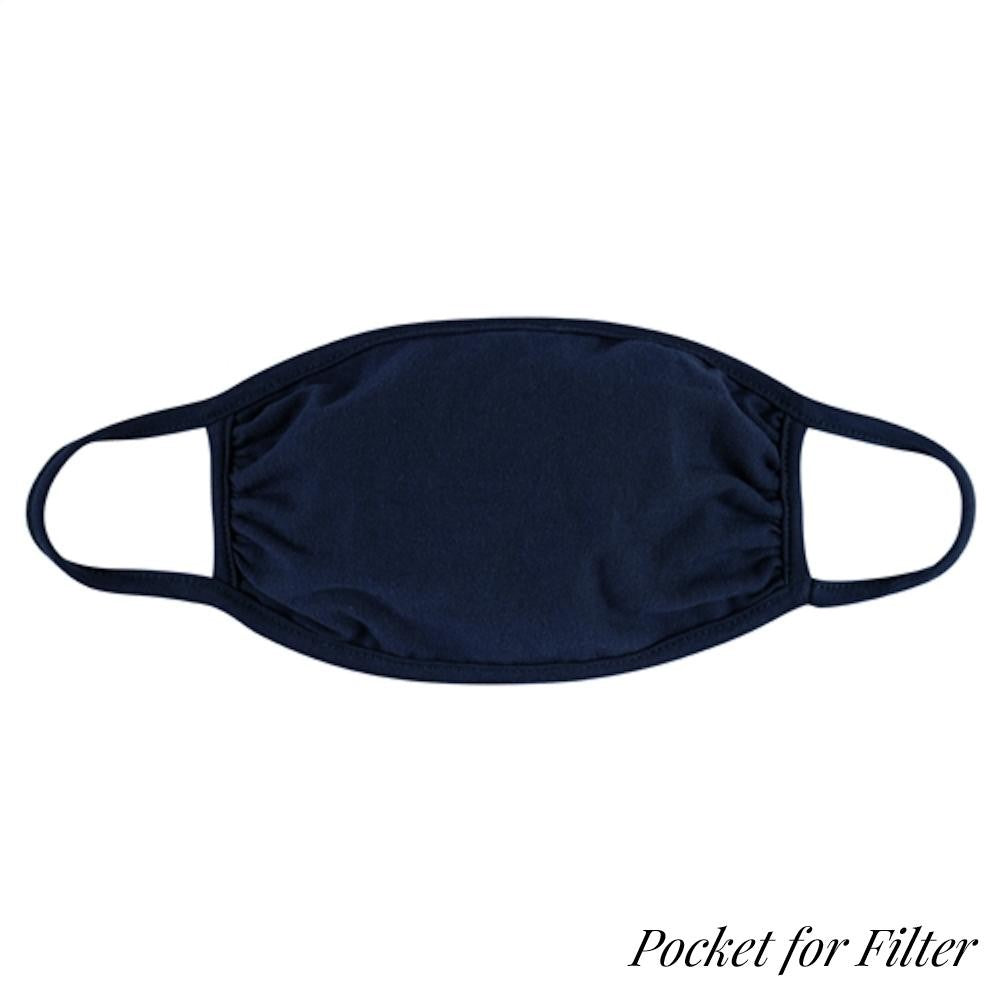 Adults Reusable Solid T-Shirt Cloth Face Mask with Filter Insert - Navy