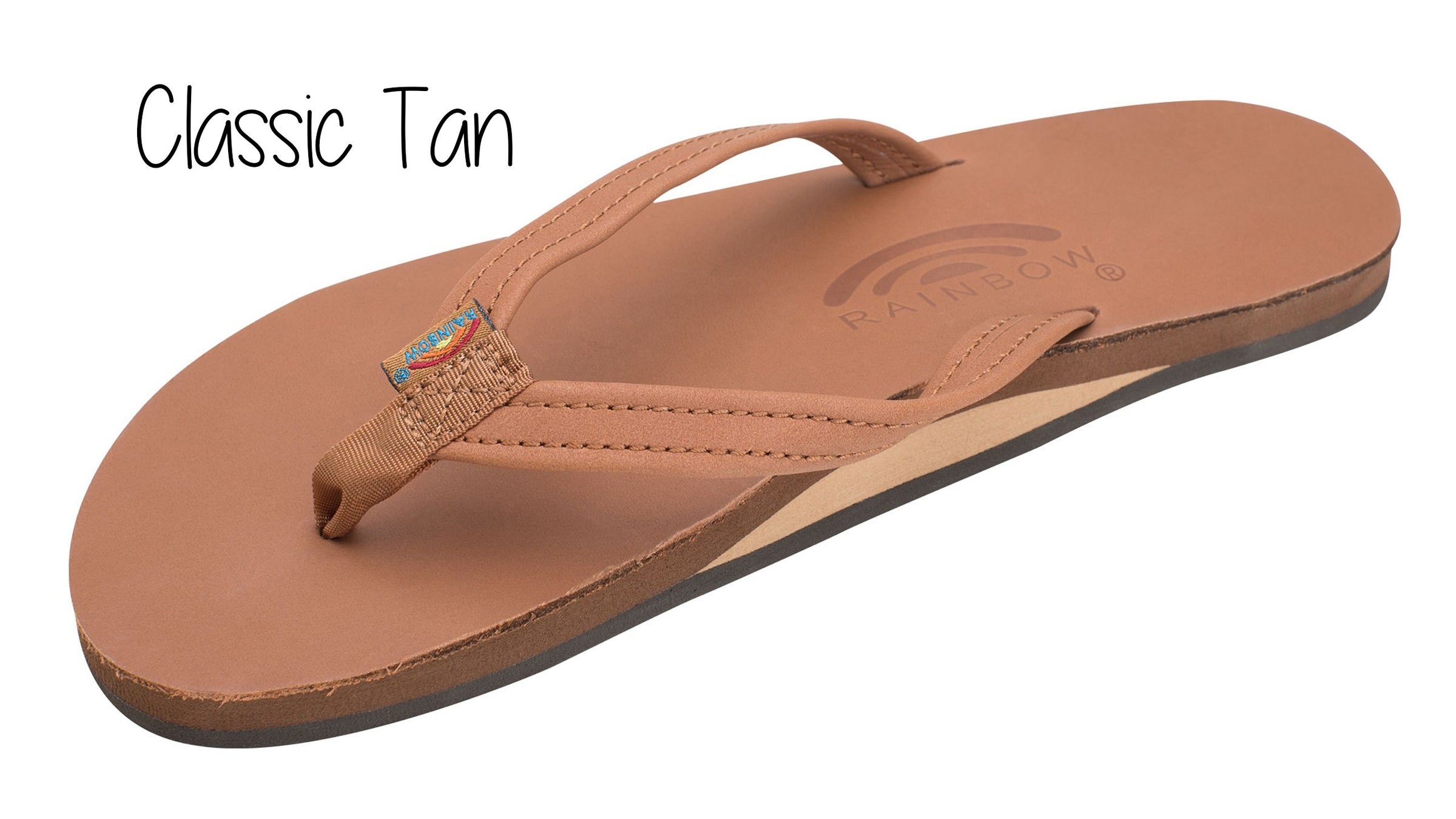 Classic Leather Ladies Narrow Strap Single Layer Rainbow Sandals