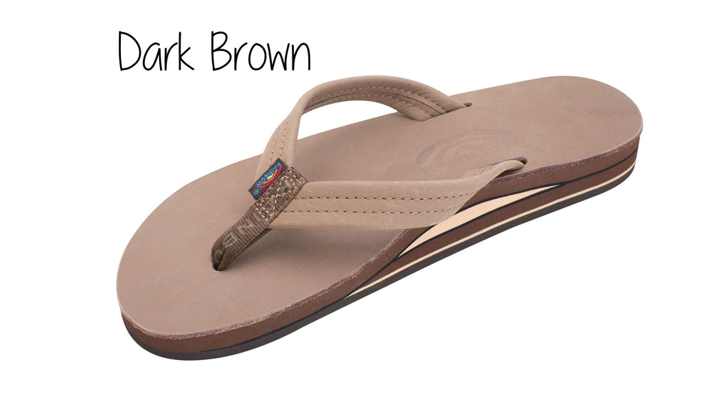 Premium Leather Ladies' Wide Strap Double Layer Rainbow Sandals - Dark Brown
