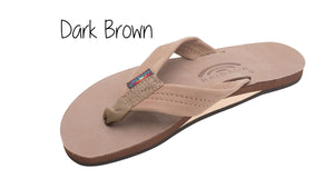 Premium Leather Men's Wide Strap Single Layer Rainbow Sandals - Dark Brown