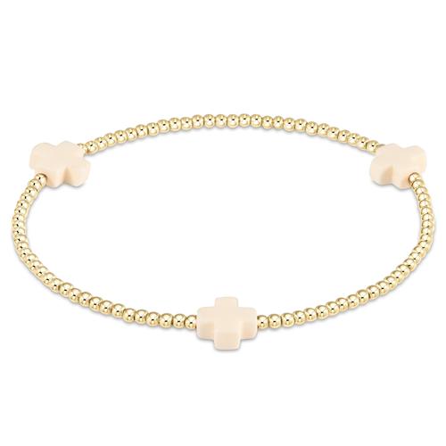 Enewton Signature Cross Gold Pattern 2mm Bead Bracelet - Off-White