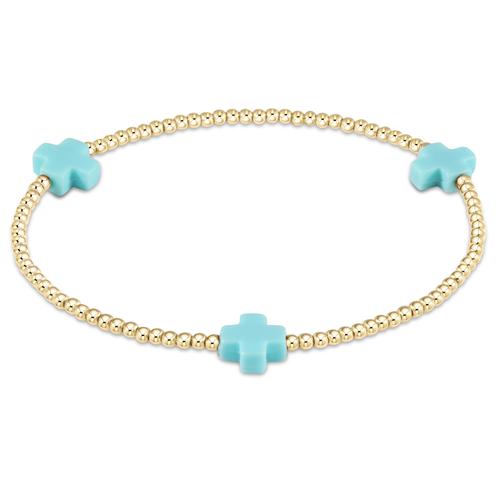 Enewton Signature Cross Gold Pattern 2mm Bead Bracelet - Turquoise